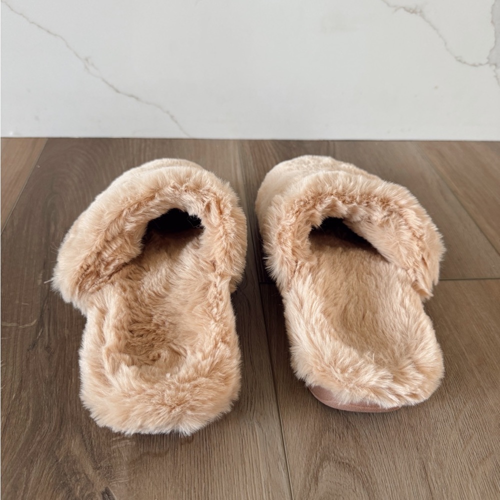 Vionic Tan Fuzzy Slippers - Picture 3 of 5